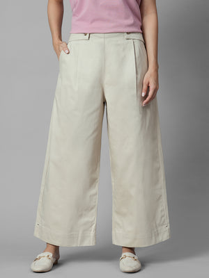 Women’s Cotton Lycra Regular Fit Pant Side Pockets Beige