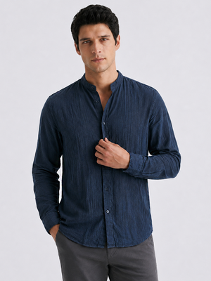 Men’s Cotton Regular Fit Shirt Band Collar Navy