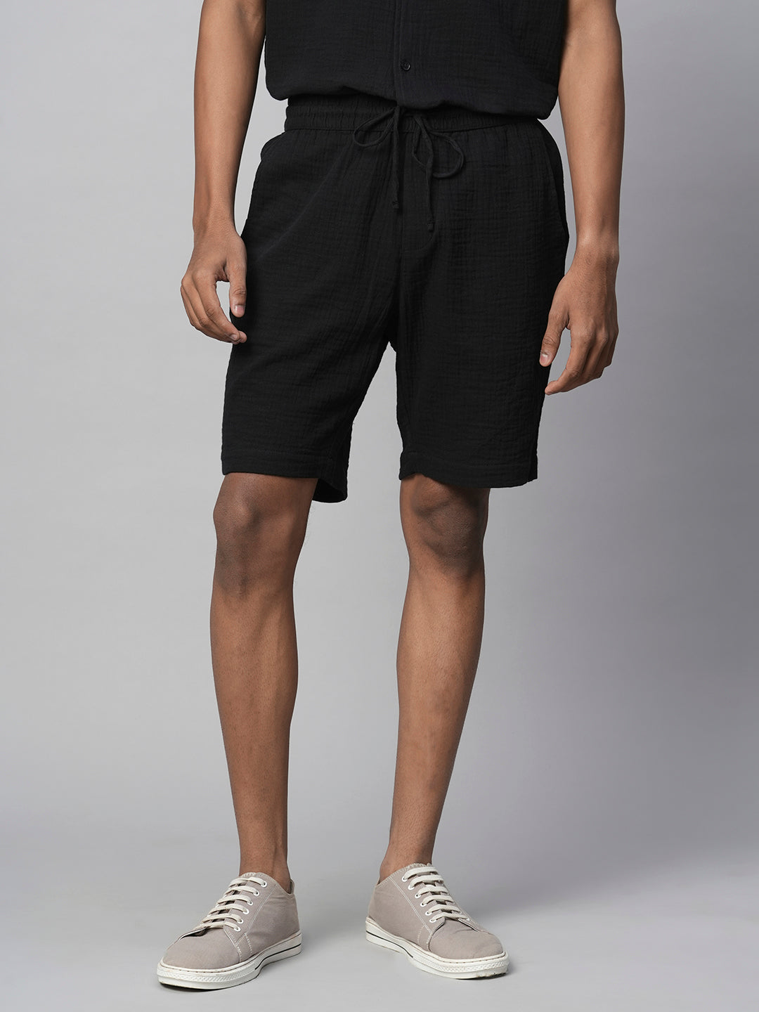 Men's Black Cotton Regular Fit Shorts