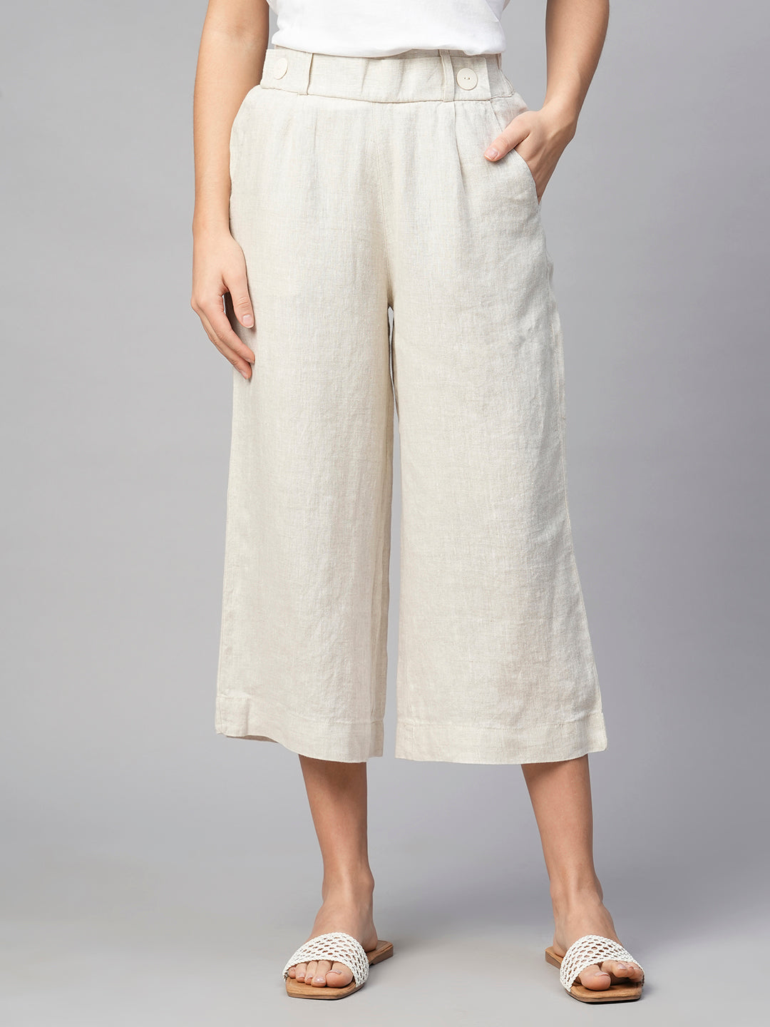 Women's Natural Linen Straight Fit Culotte