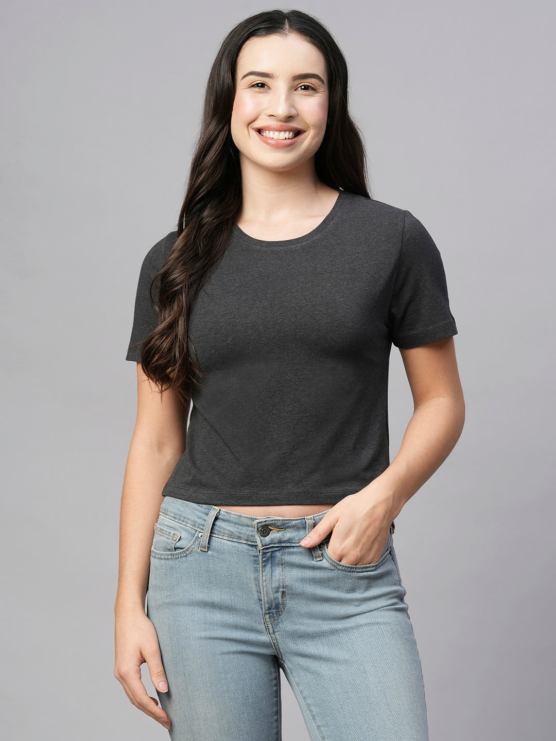 Women's Anthra Cotton Elastane Regular Fit Tshirt