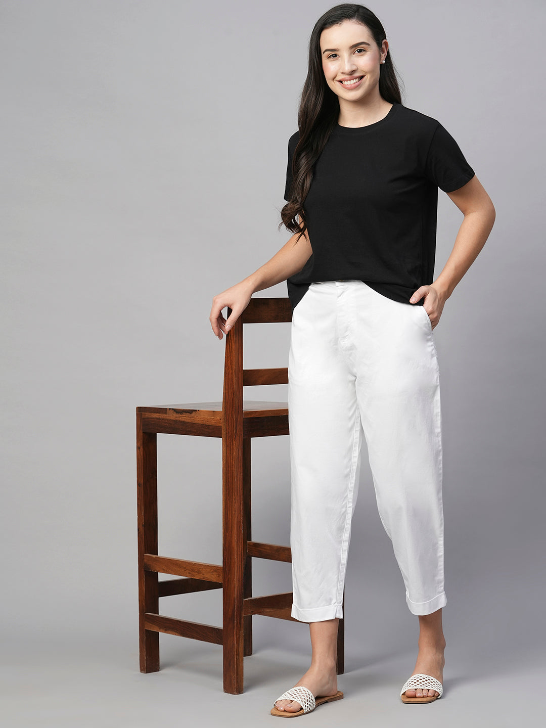 Buy Women's Cotton Elastane Casual Wear Loose Fit Pant