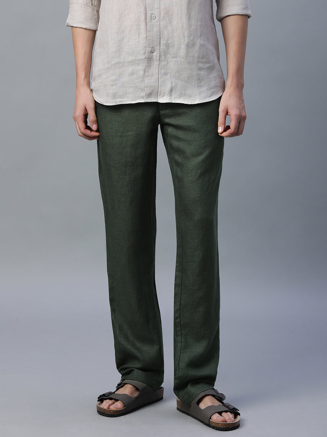 Men's Green Linen Excel Regular Fit Pant