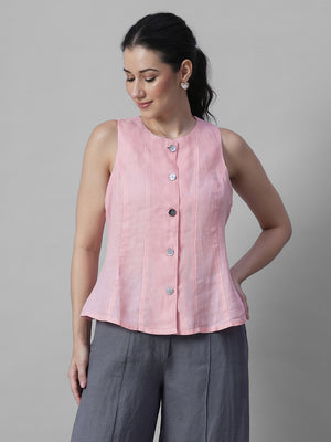 Women’s Linen Regular Fit Blouse Round Neck Rose