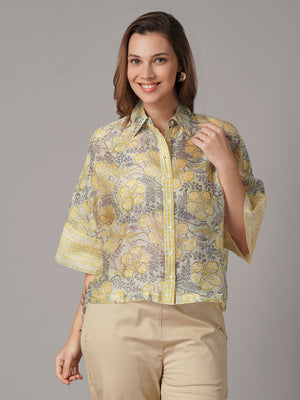 Women’s Cotton Silk Boxy Fit Blouse Yellow
