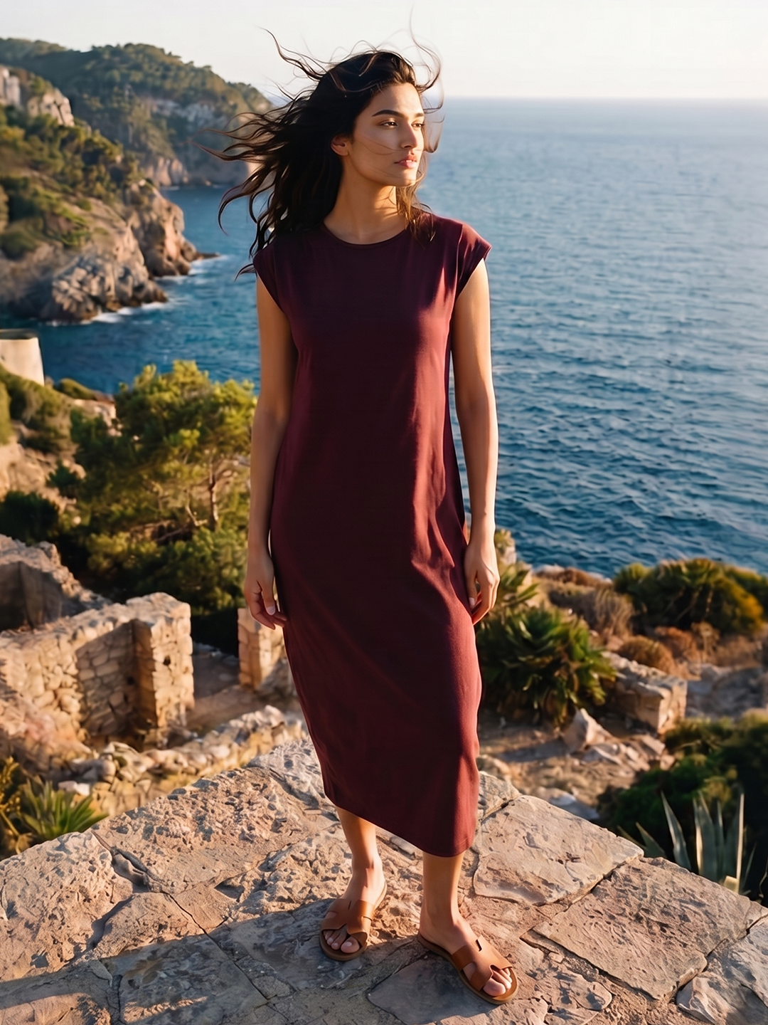 Women's Wine 100% Organic Cotton Regular Fit Knit Dress – Cottonworld