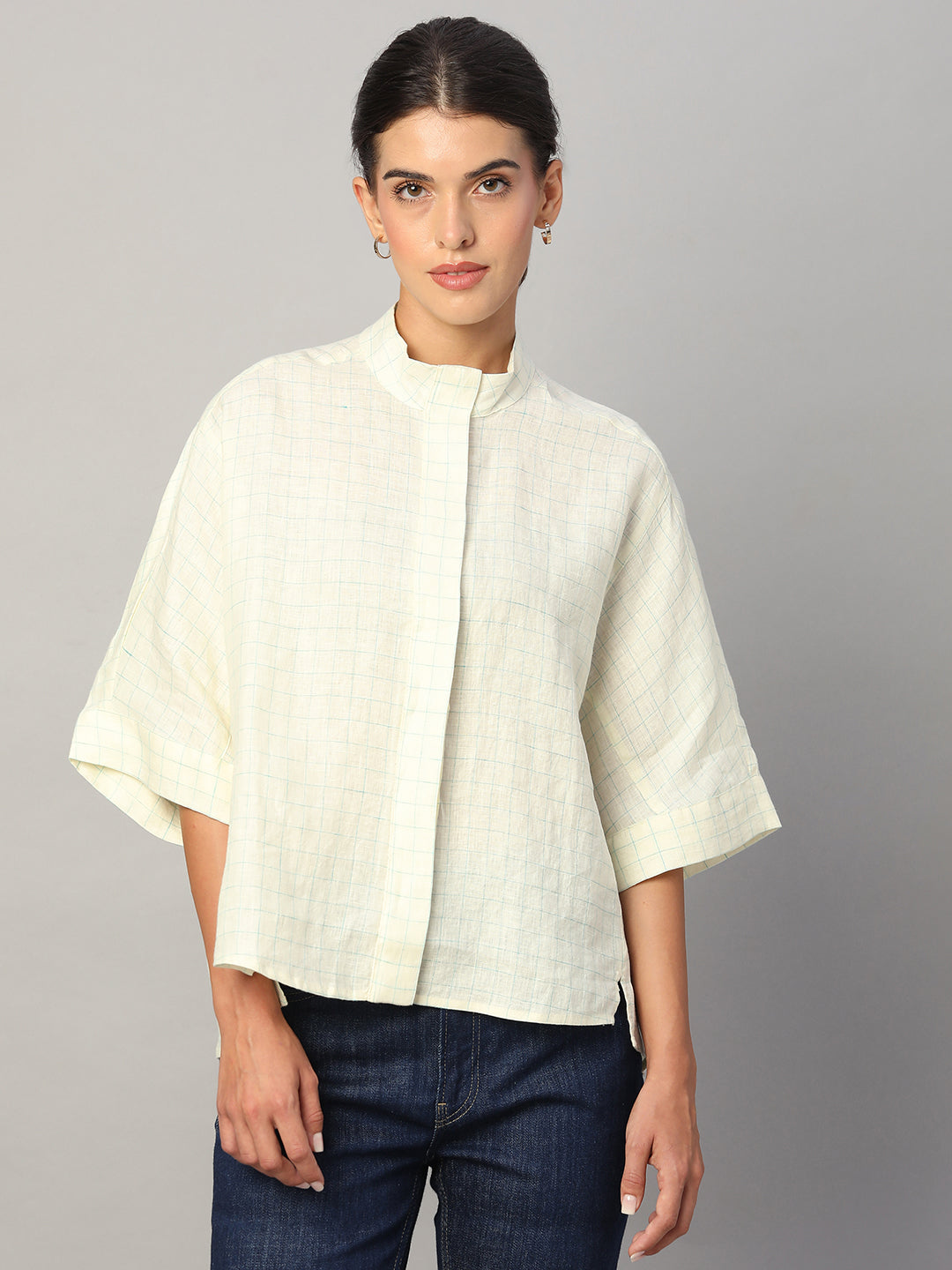 Women's Cream 100% Linen Boxy Fit Blouse