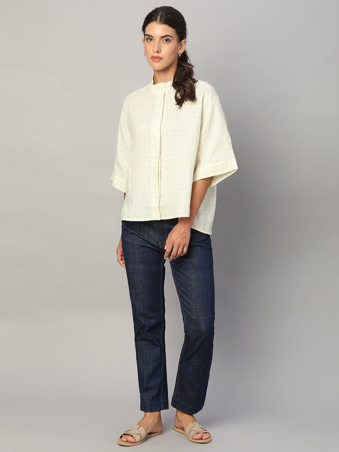 Women's Cream 100% Linen Boxy Fit Blouse