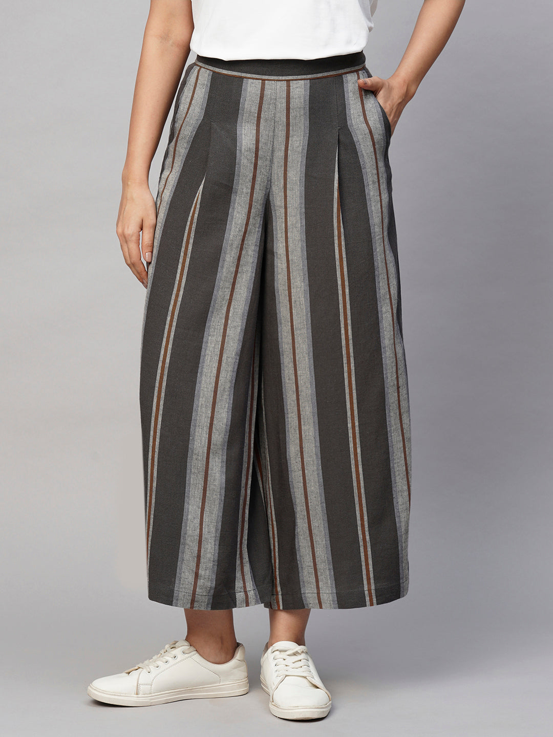 Women's Grey Viscose Linen Regular Fit Culotte