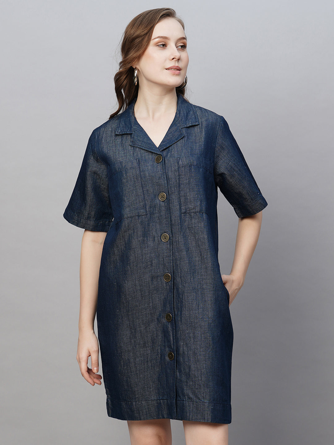 Women's Denim Cotton Linen Regular Fit Dress