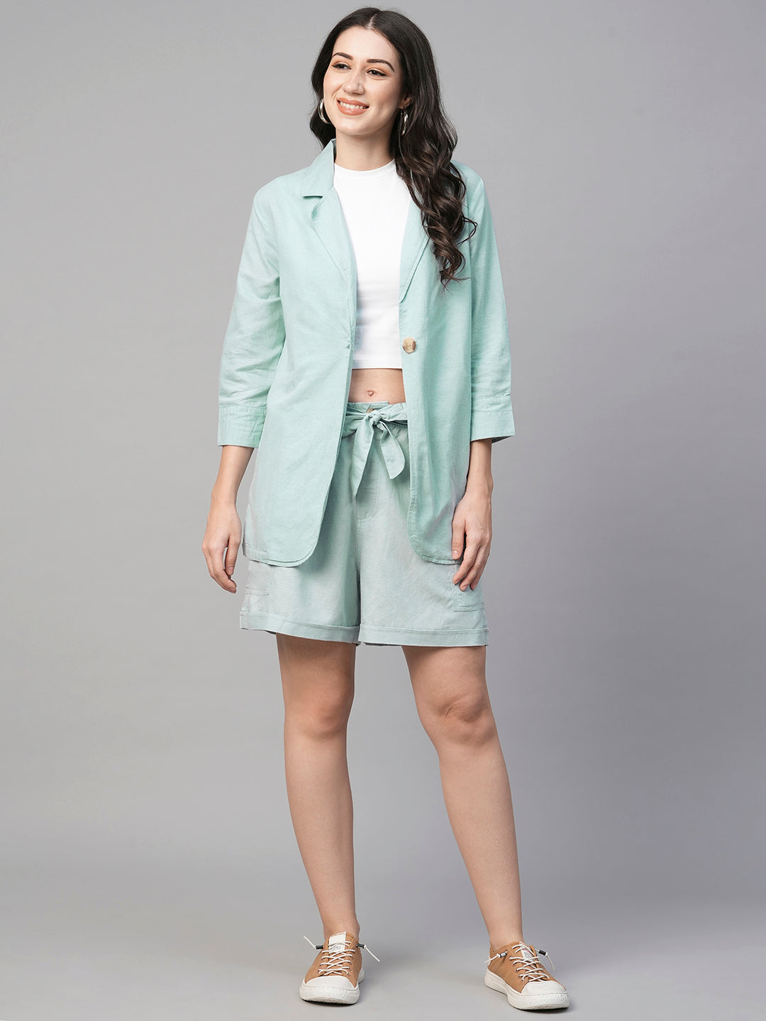 Women's Sky Viscose Linen Cotton Regular Fit Jacket