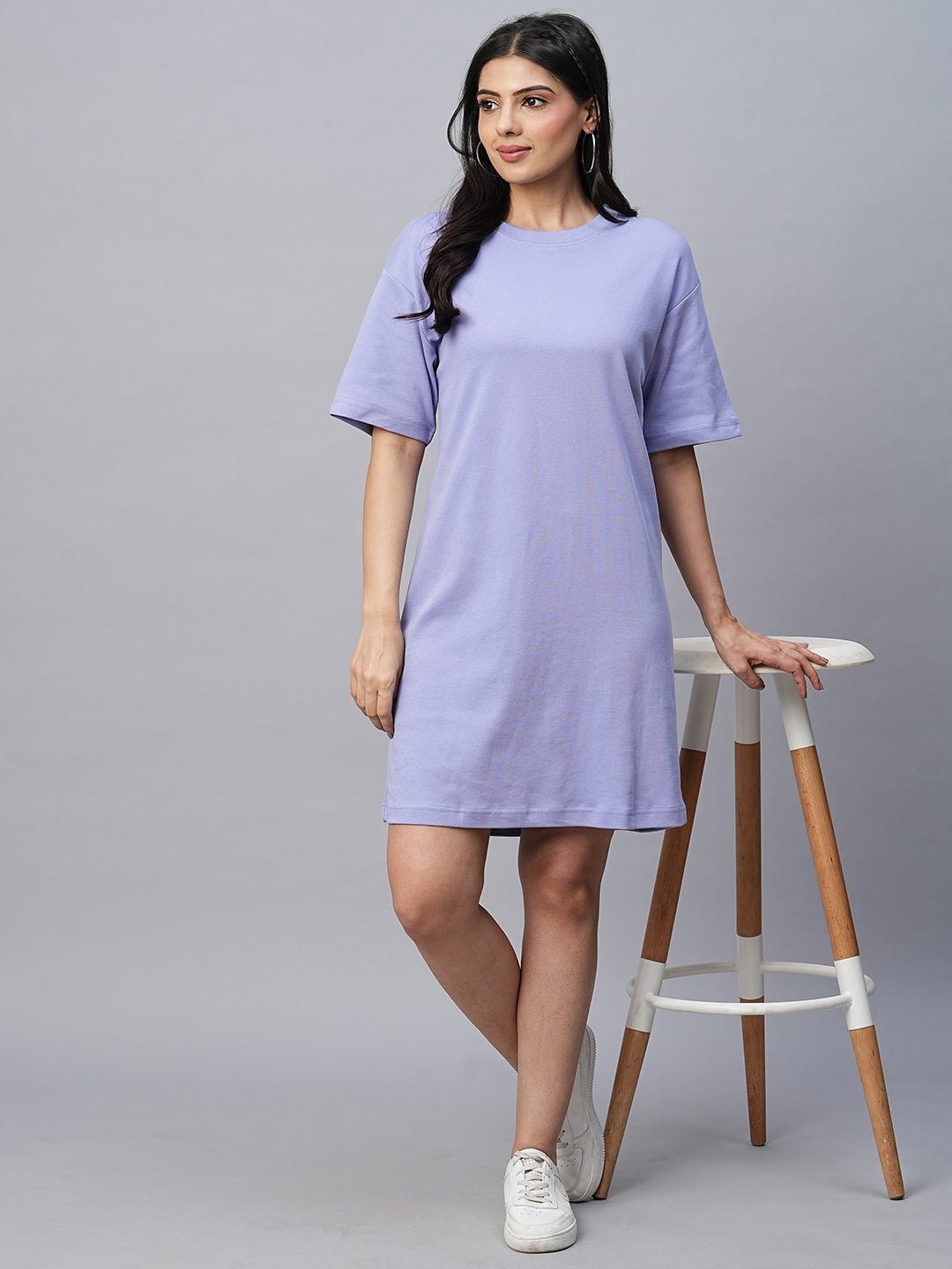 Women's Lavender Cotton Regular Fit Knit Dress