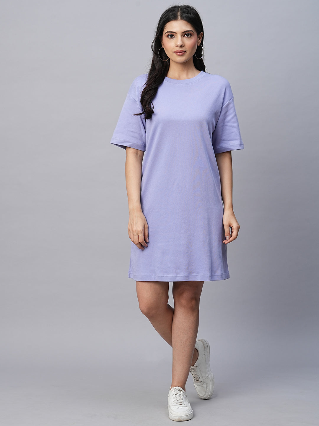 Women's Lavender Cotton Regular Fit Knit Dress