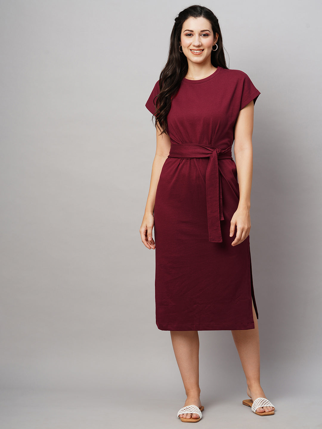 Women's Cotton Dark Red Regular Fit Knit Dress