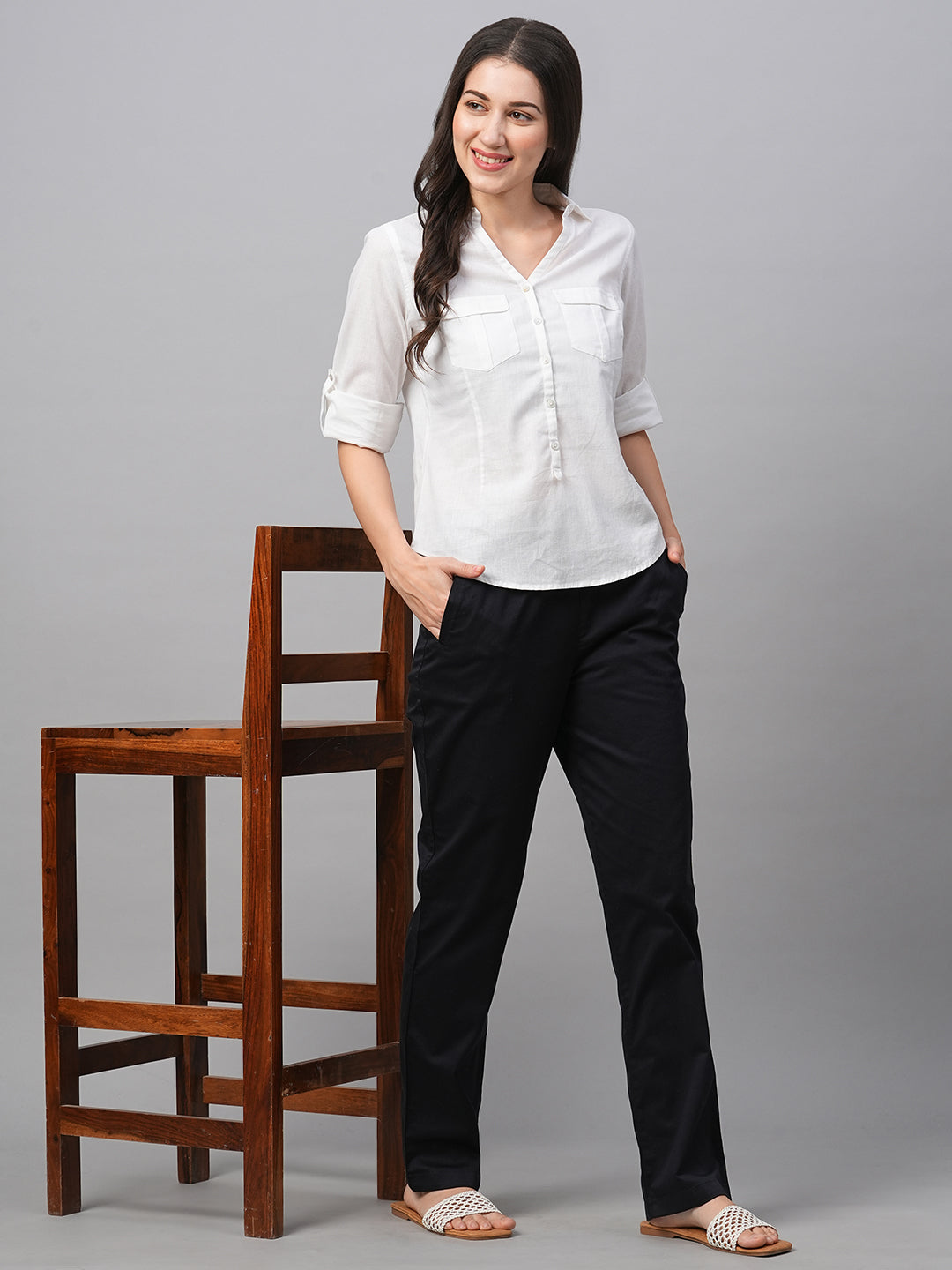 Black Shirt Formal Jeans Pants For Ladies Office Wear Trousers And