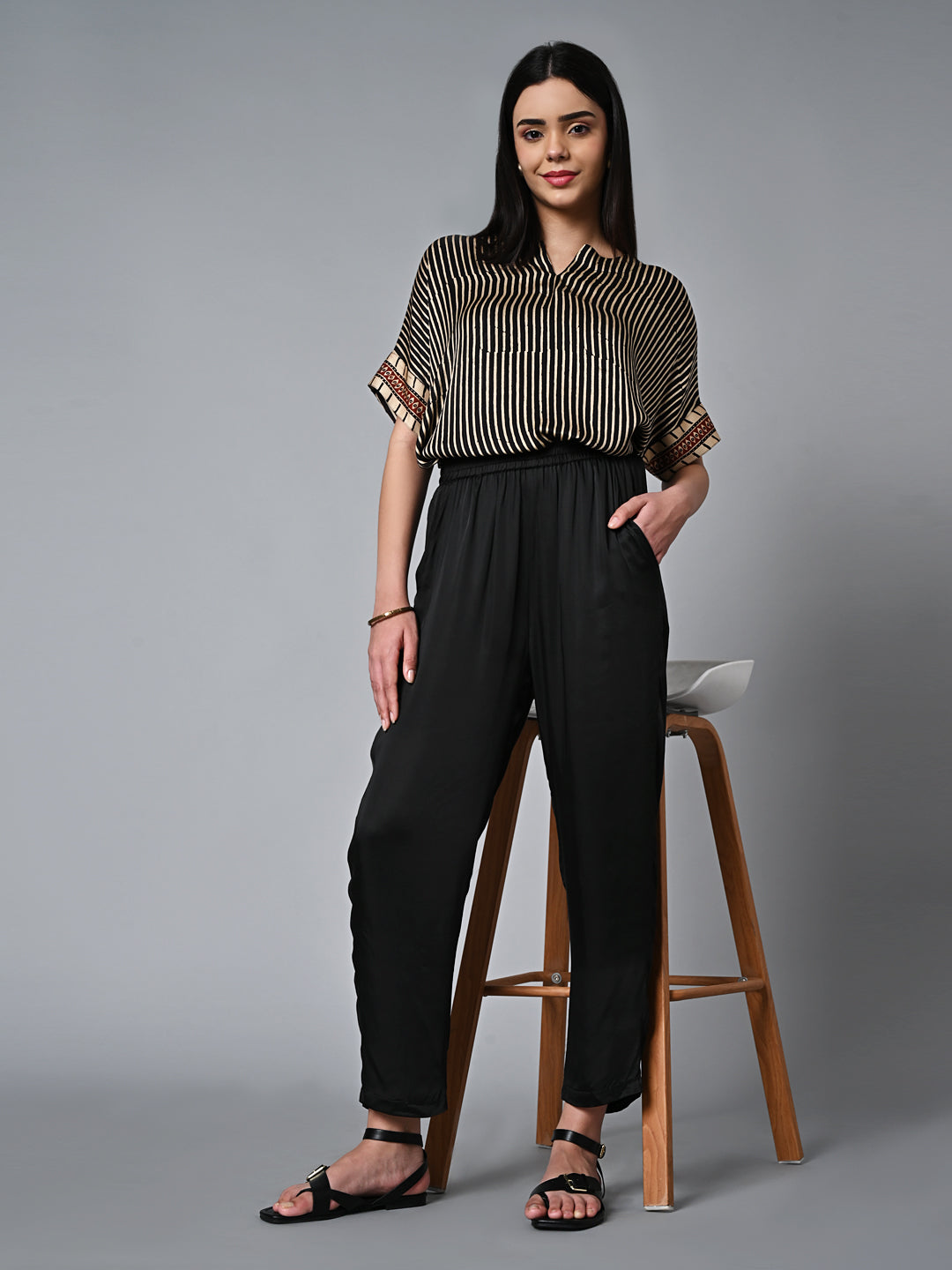 Women's Regular Fit Modal Black Pant - Main Image