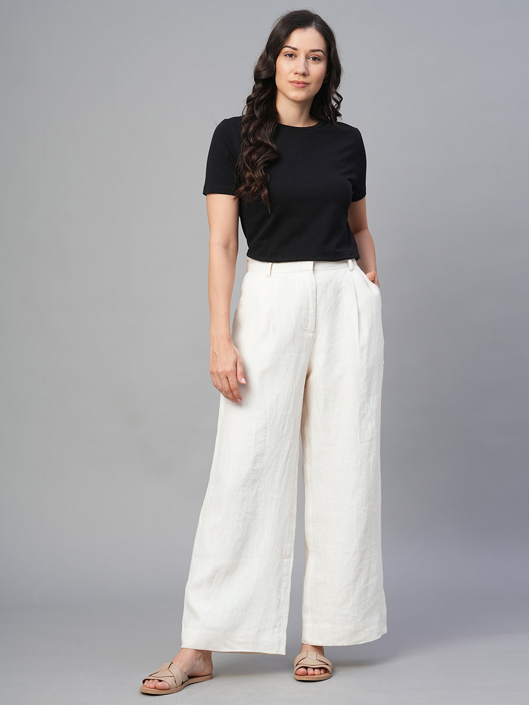 Wide Leg Pants Tan Womens Dress Pants Women's Beige 100% Linen