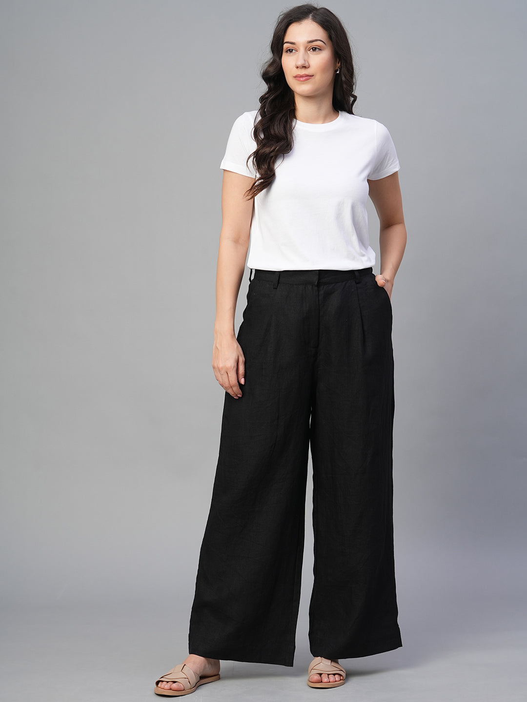 Buy Women's 100% Linen Casual Wear Wide Leg Pant|Cottonworld