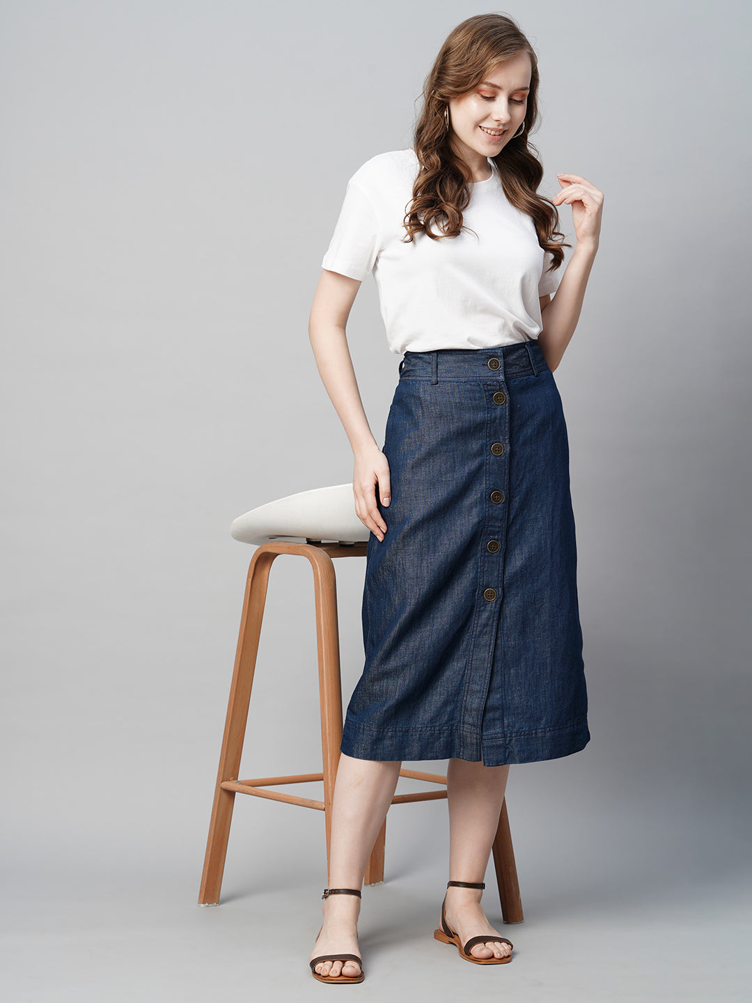 Women's Denim Cotton Linen Regular Fit Skirt