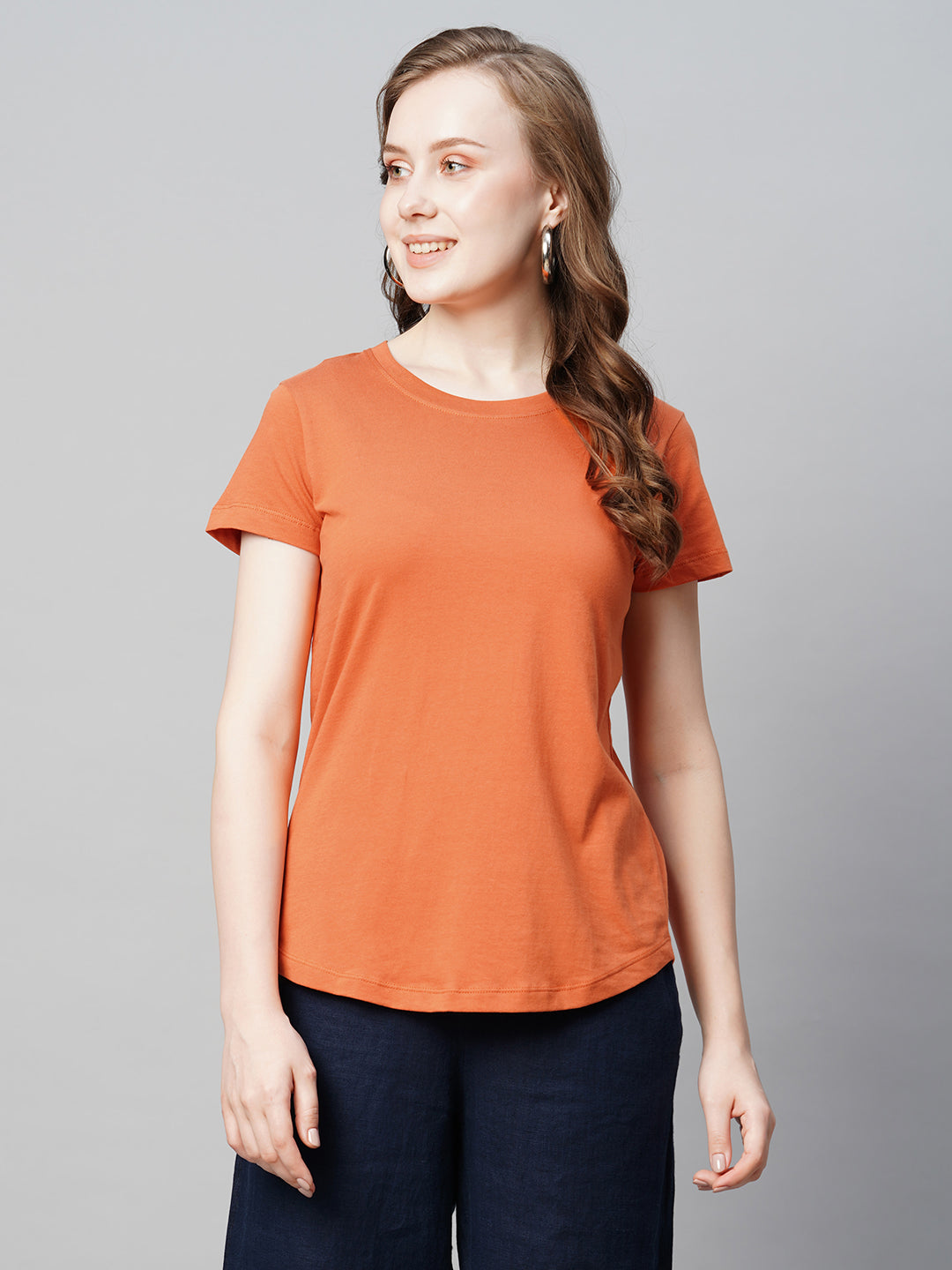 Women's Rust Cotton Regular Fit Tshirt