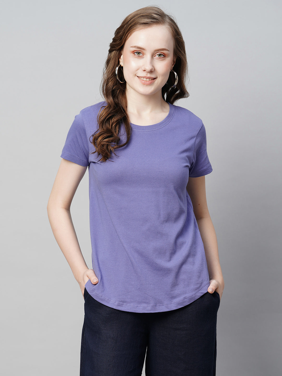 Women's Violet Cotton Regular Fit Tshirt