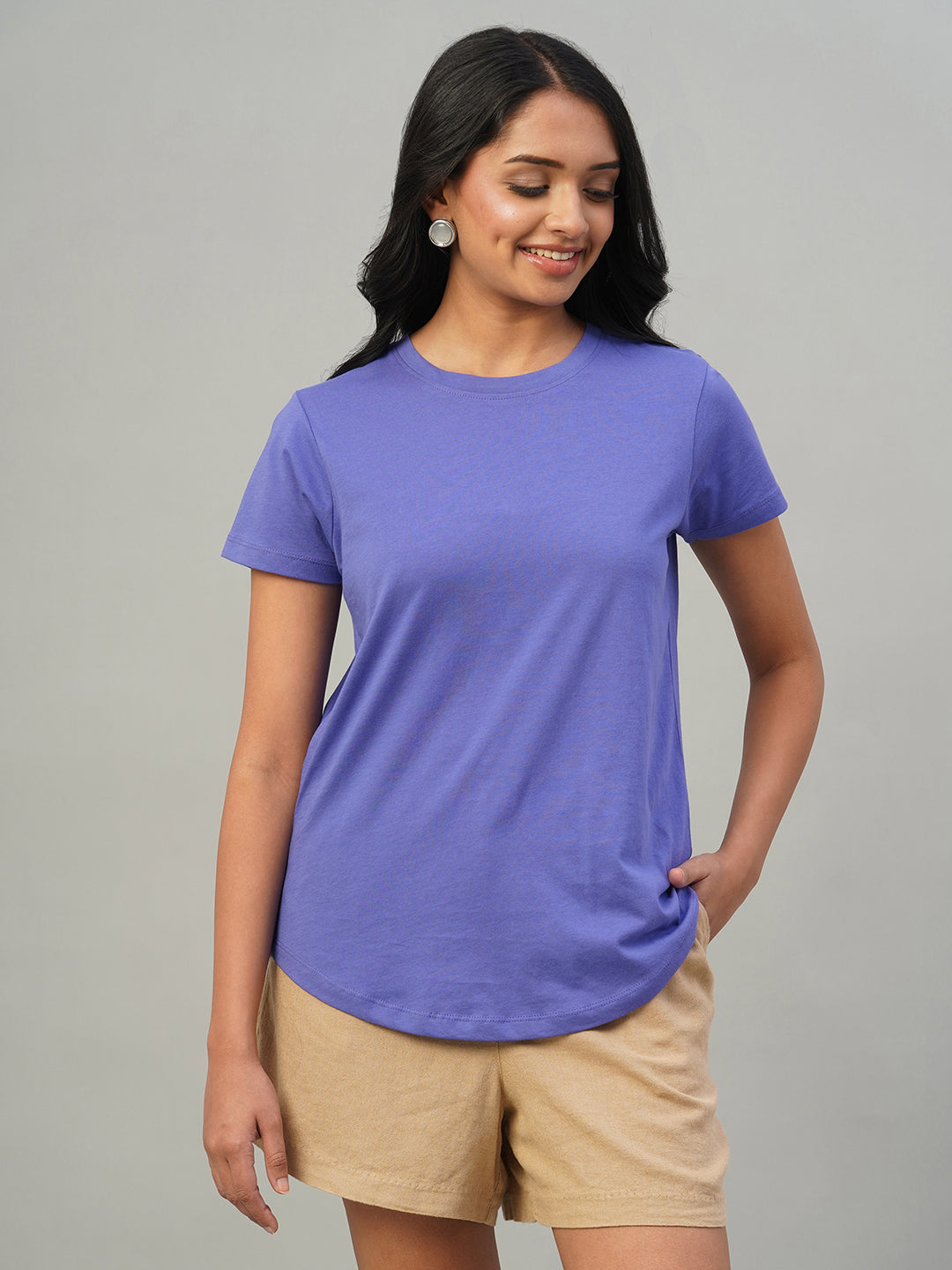Women's Violet 100% Cotton Slim Fit Tshirt