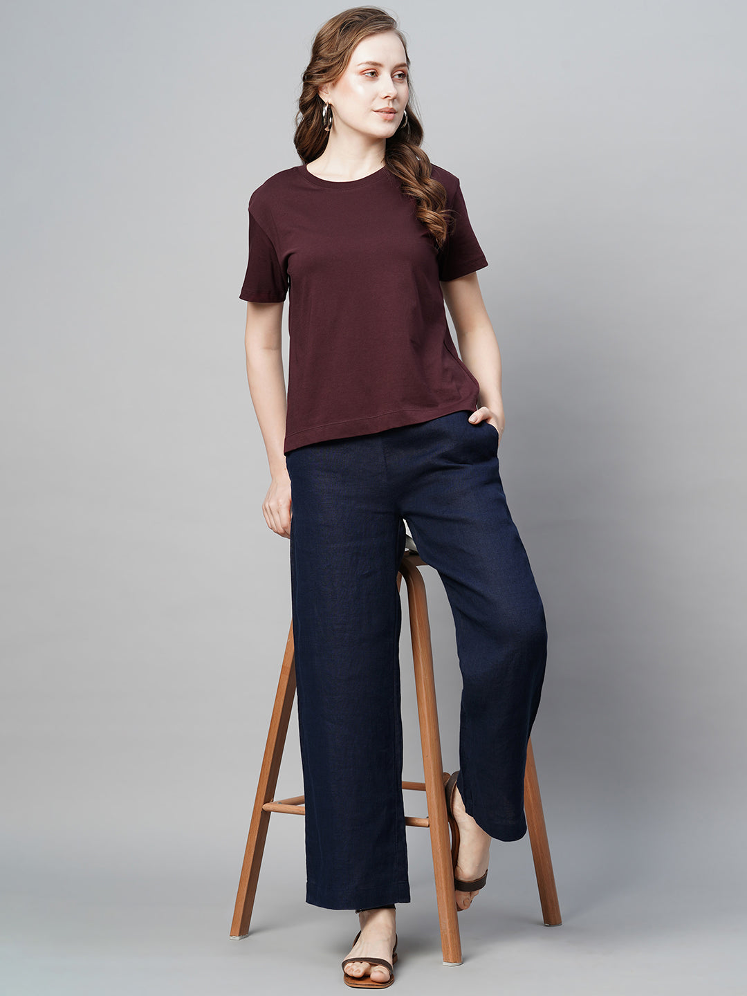 Cotton World | Buy Women's Cotton Casual Wear Regular Fit Tshirt|Cottonworld SMALL / WINE