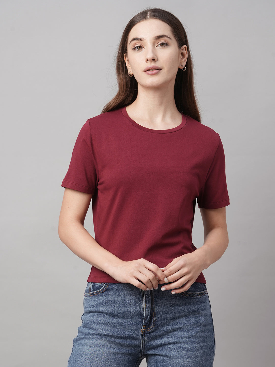 Buy Women's Cotton Elastane Casual Wear Regular Fit Tshirt|Cottonworld