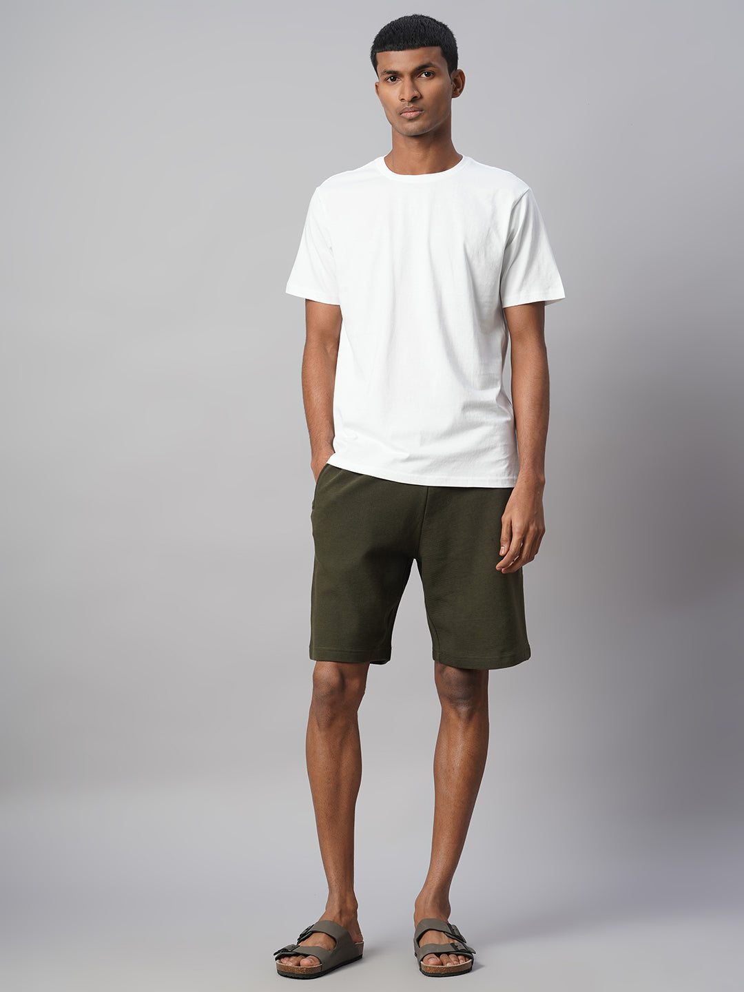 Men's Green 100% Cotton Regular Fit Knit Shorts - Main Image