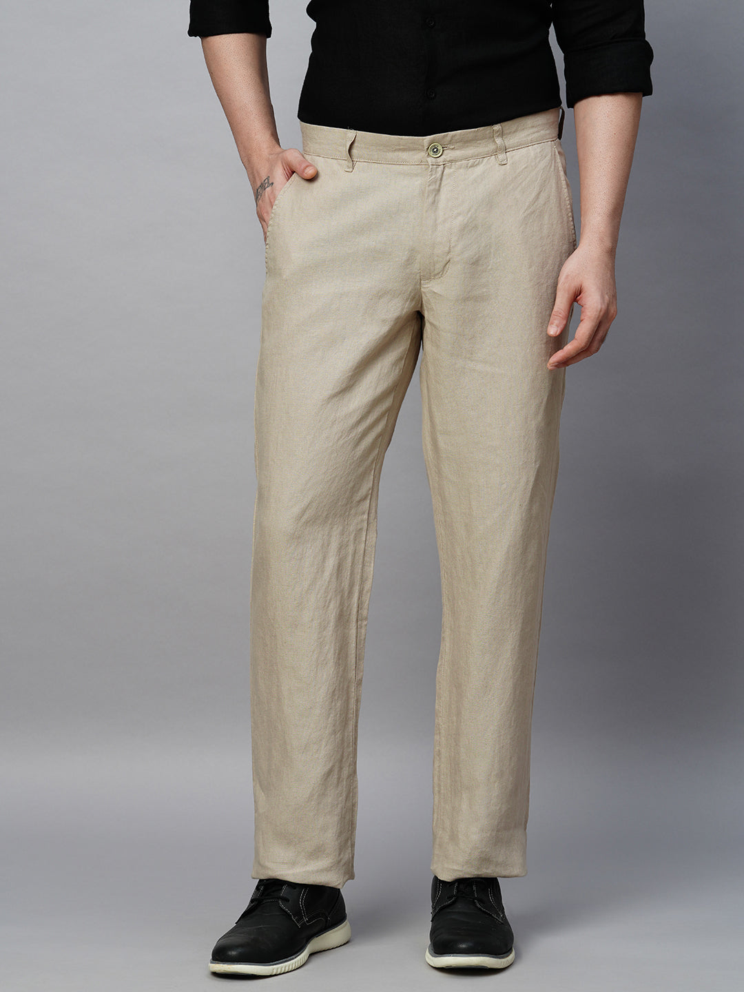 Men's Natural 100% Linen Regular Fit Pant