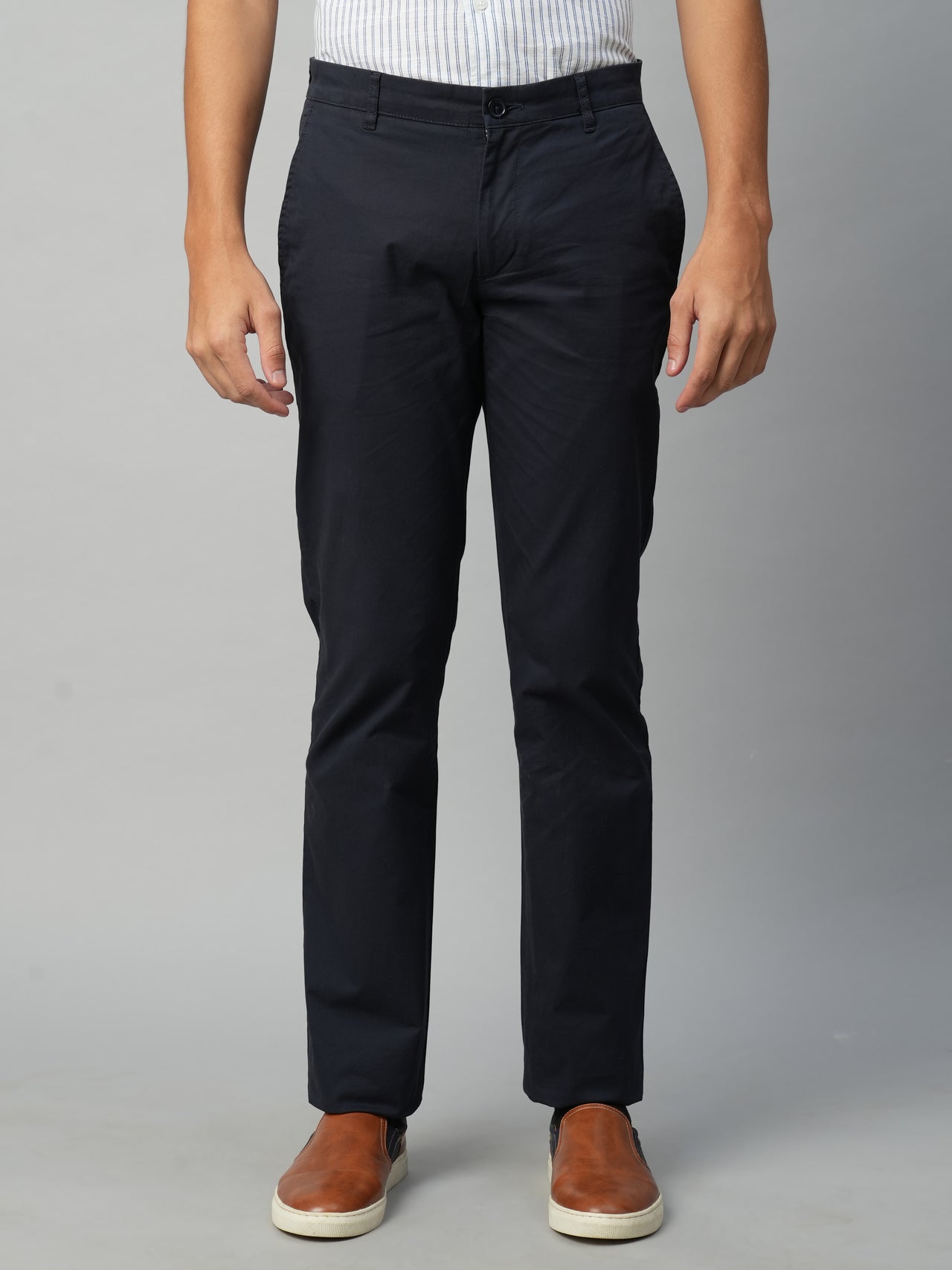 Men's Navy Cotton Lycra Regular Fit Pant