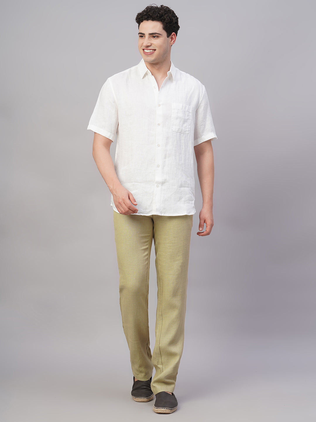 Men's Khaki 100% Linen Regular Fit Pant