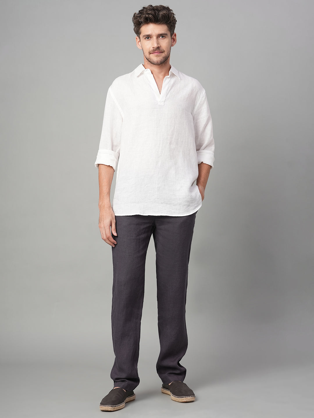 Men's Slate 100% Linen Regular Fit Pant