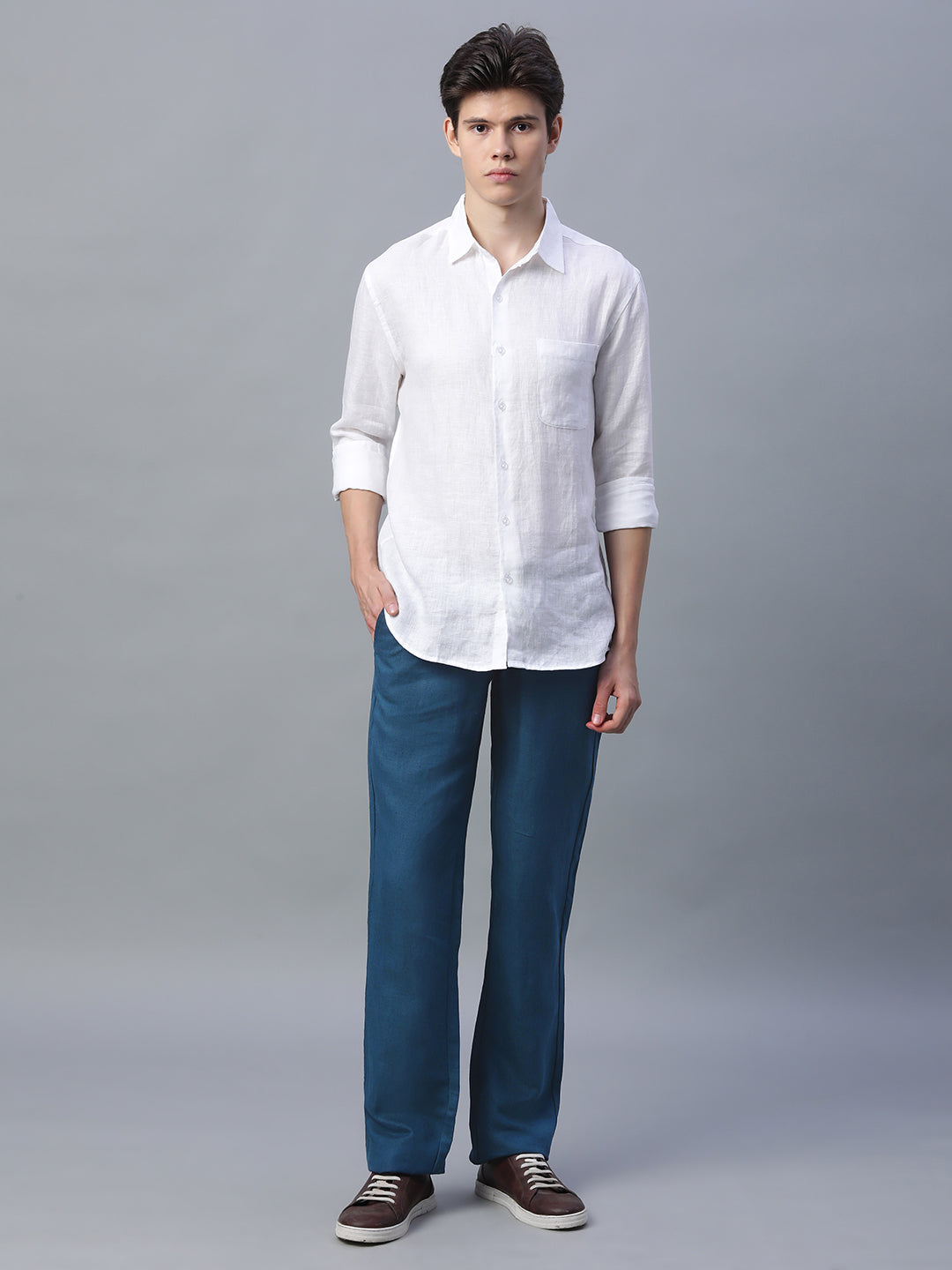 Men's Navy Linen Excel Regular Fit Pant