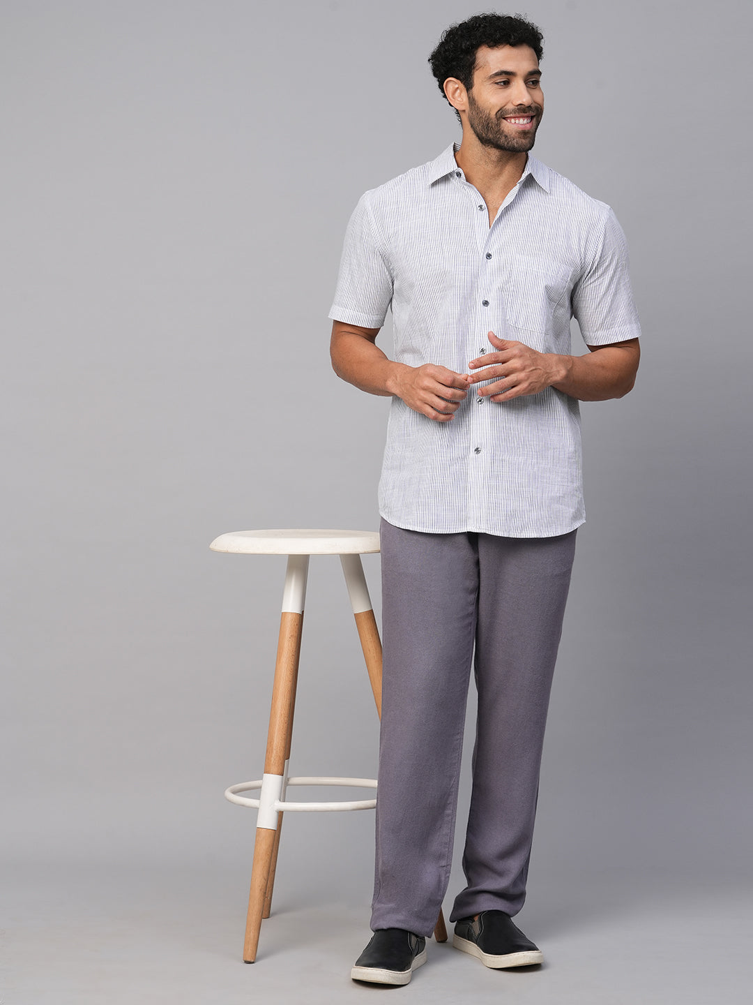 Men's Grey Linen Viscose Regular Fit Pant