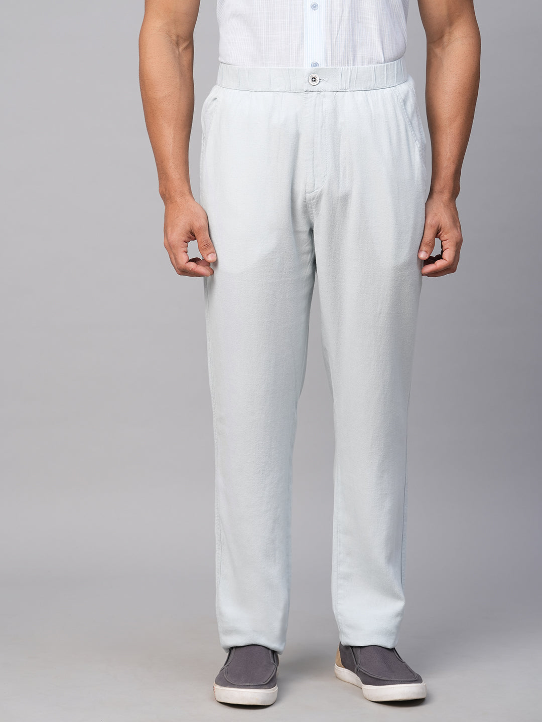 Men's Light Blue Linen Viscose  Regular Fit Pant