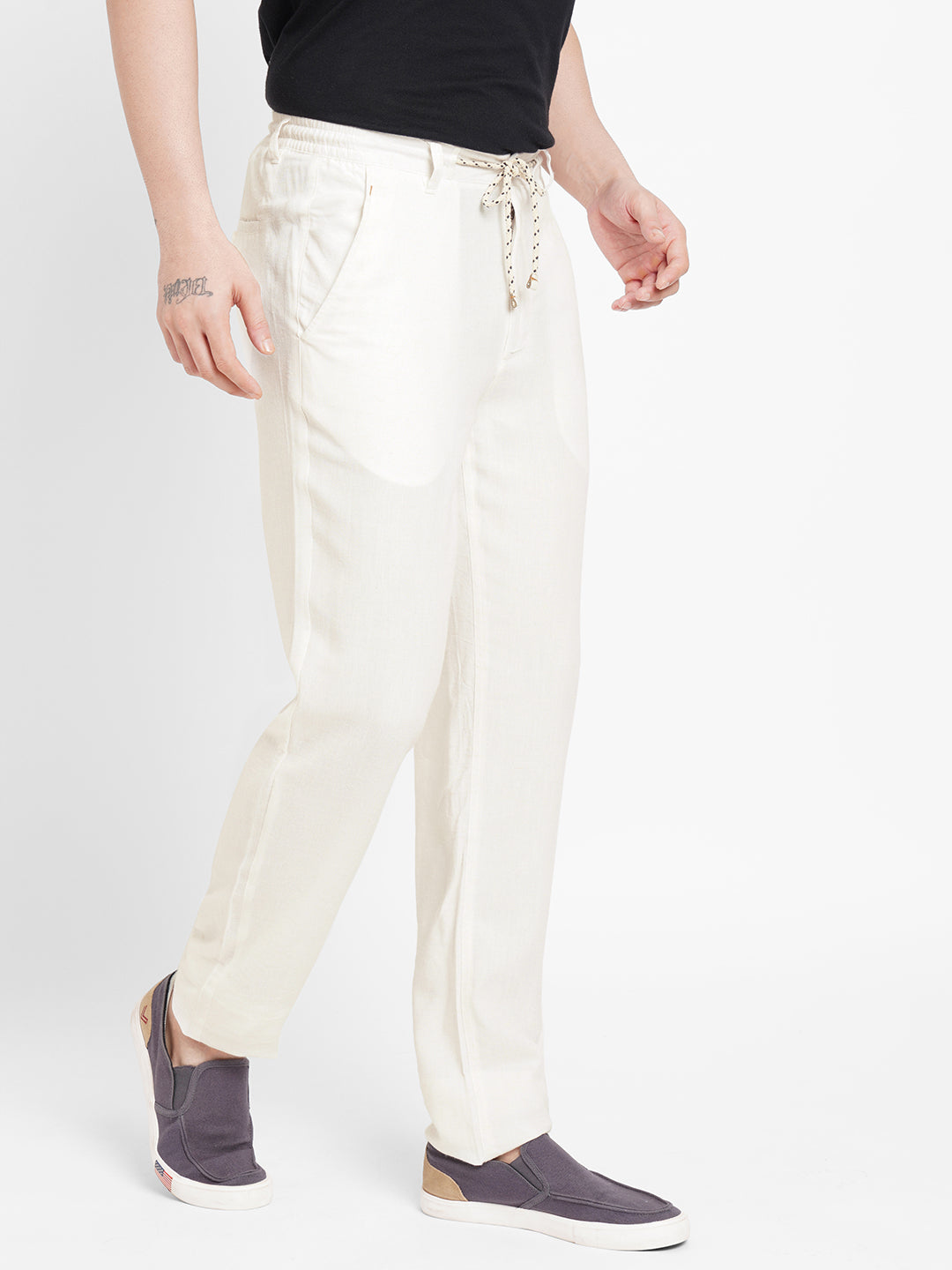 Men's Linen Viscose White Regular Fit Pant