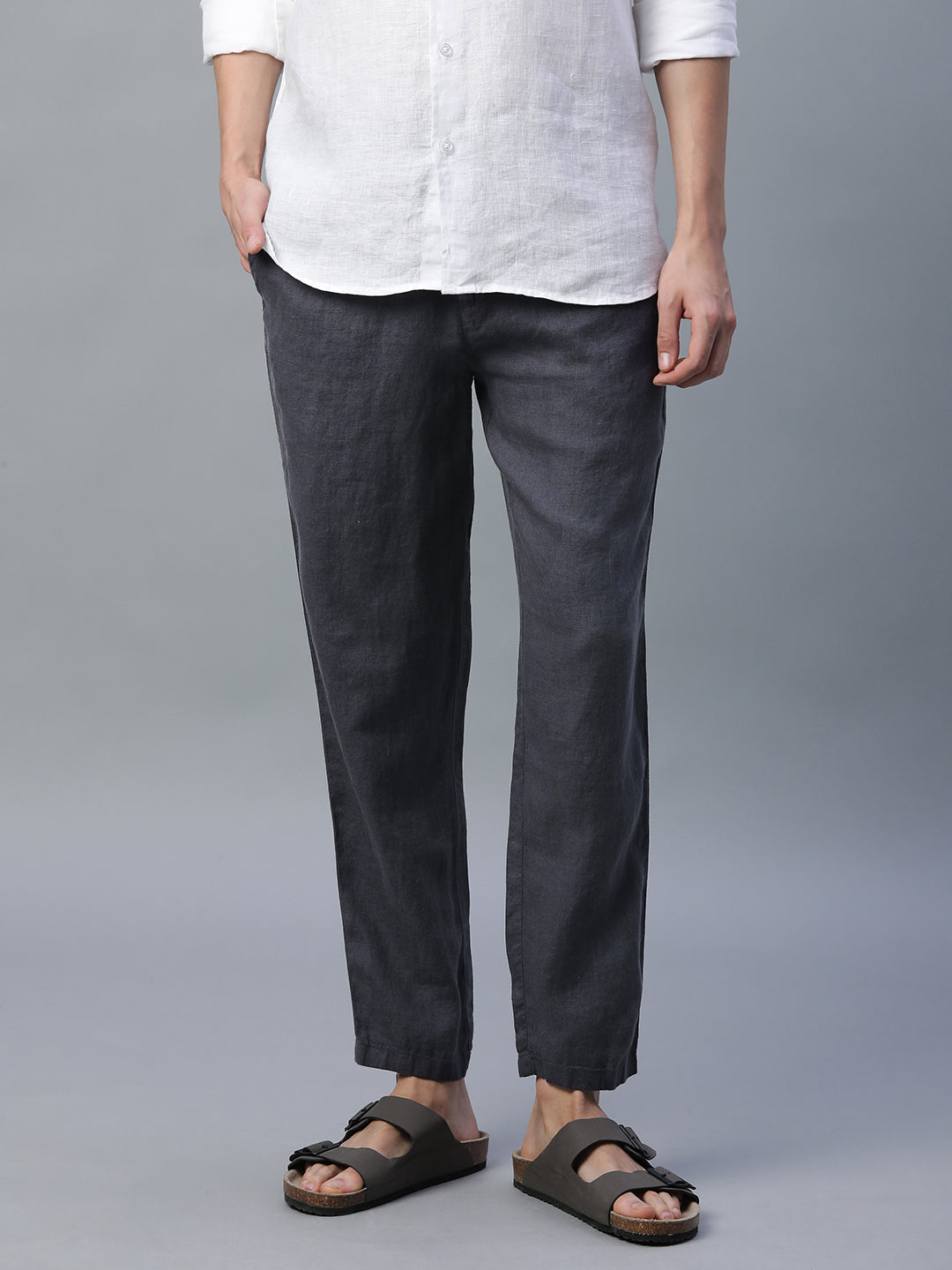 Men's Slate 100% Linen Regular Fit Pant
