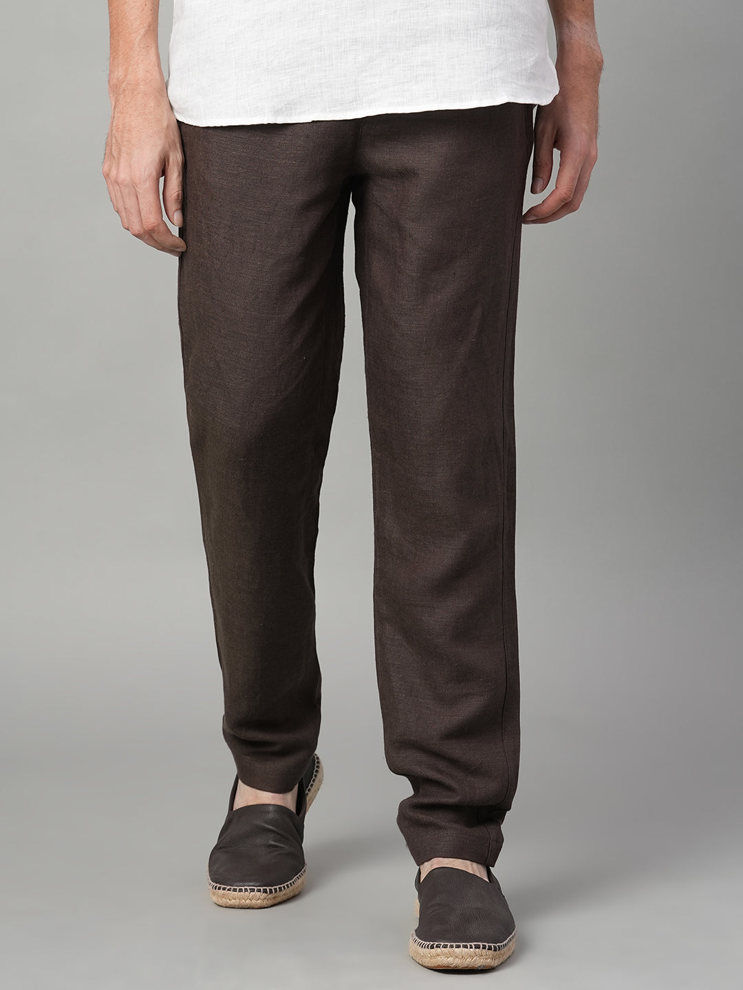 Men's Brown Linen Excel Regular Fit Pant