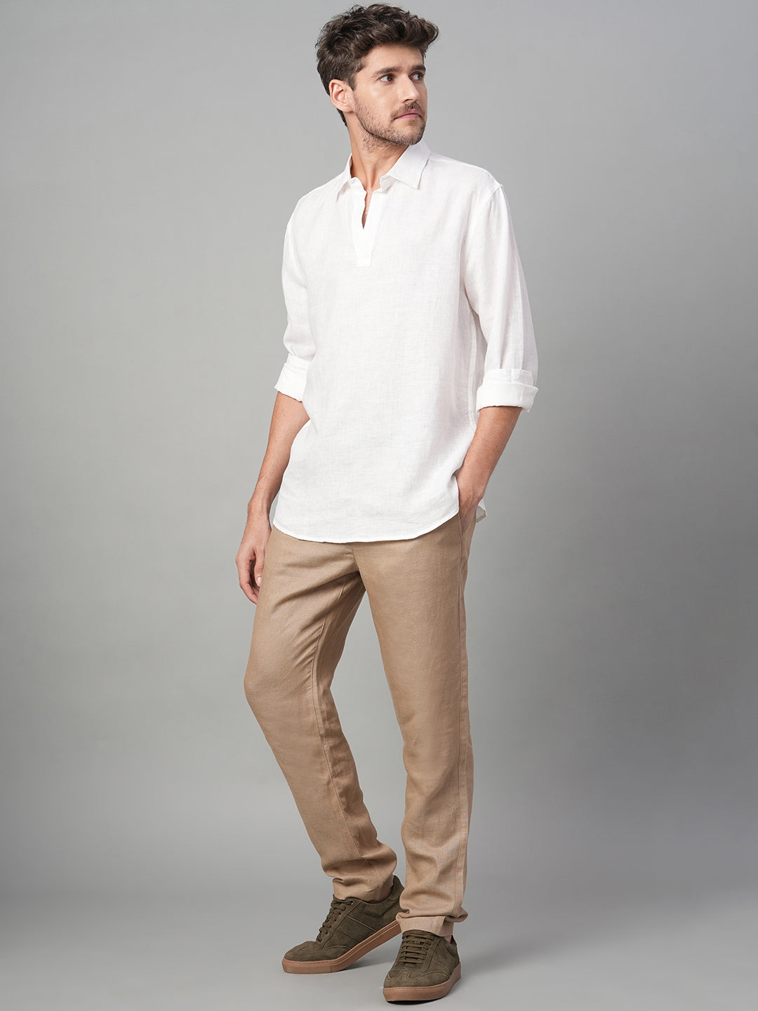 Men's Khaki Linen Excel Regular Fit Pant