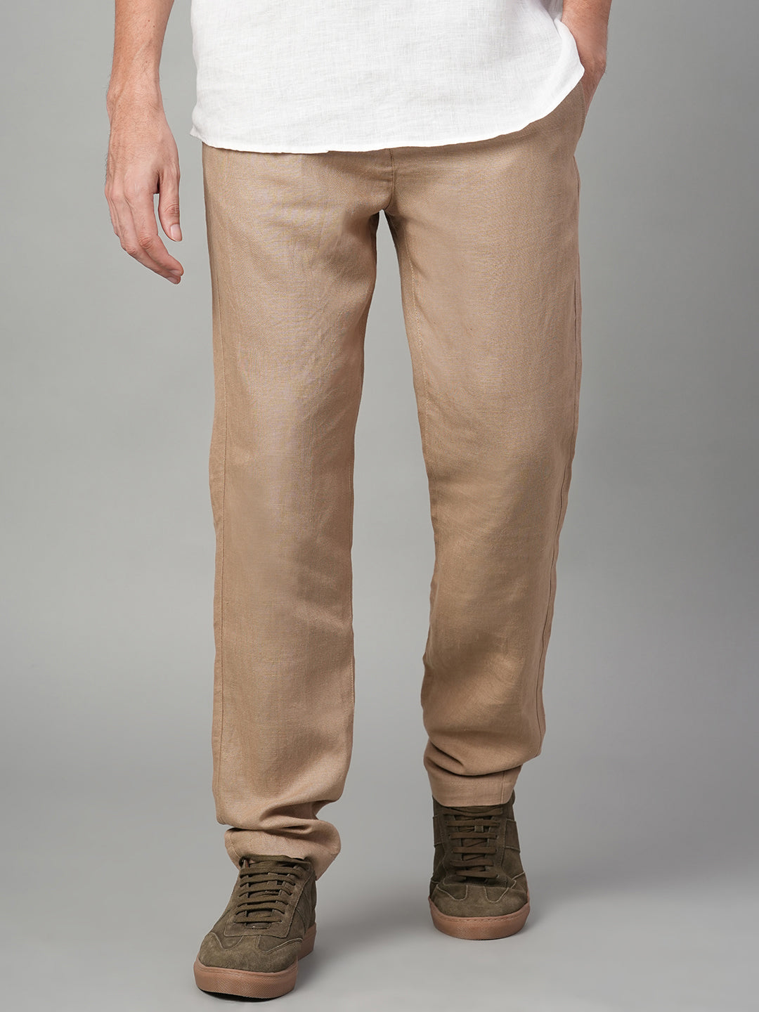 Men's Khaki Linen Excel Regular Fit Pant