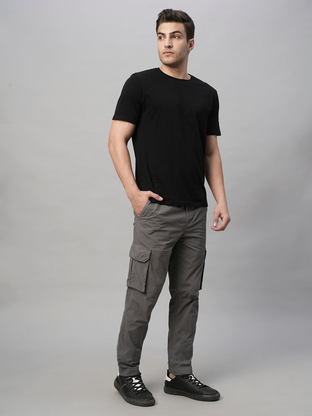 Black T Shirt And Cargo Pants Mens 100% Cotton Cargo Pants Grey