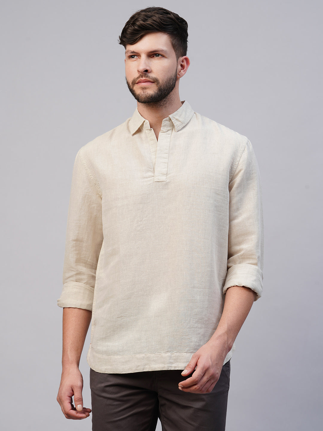 Men's Natural 100% Linen Kurta Shirt