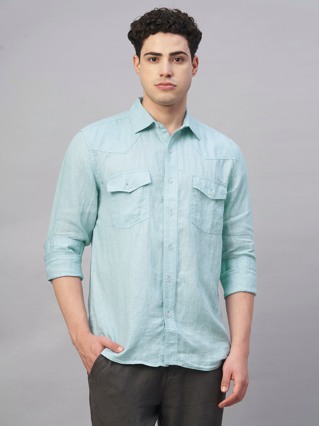 Men's Sky 100% Linen Regular Fit Shirt