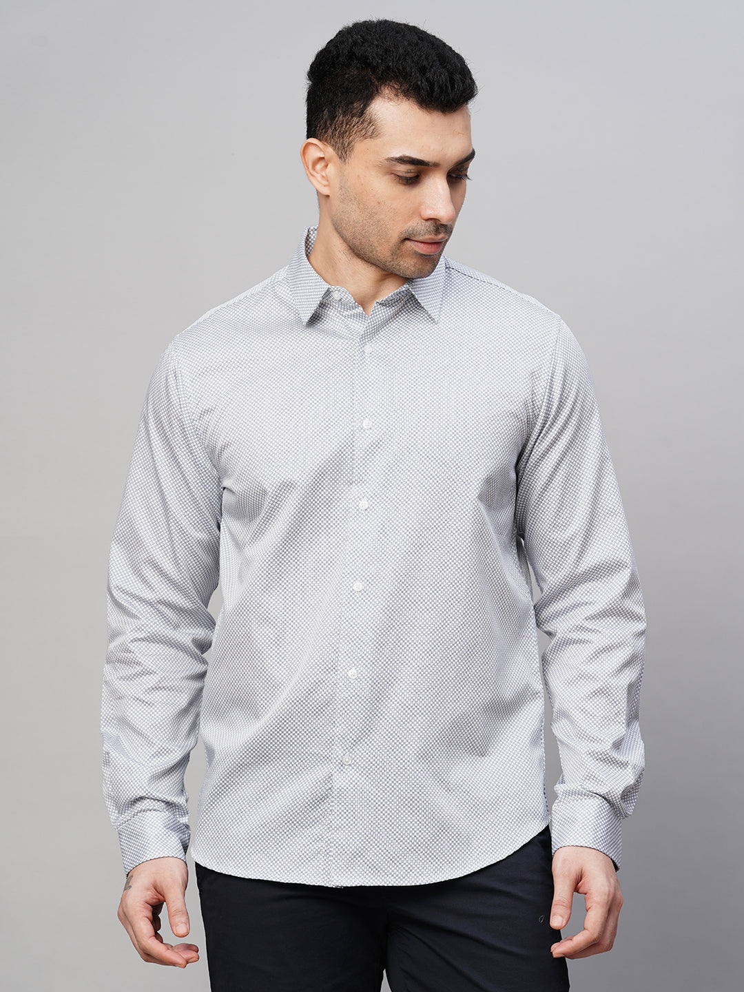 Men's White Cotton Slim Fit Printed Shirt