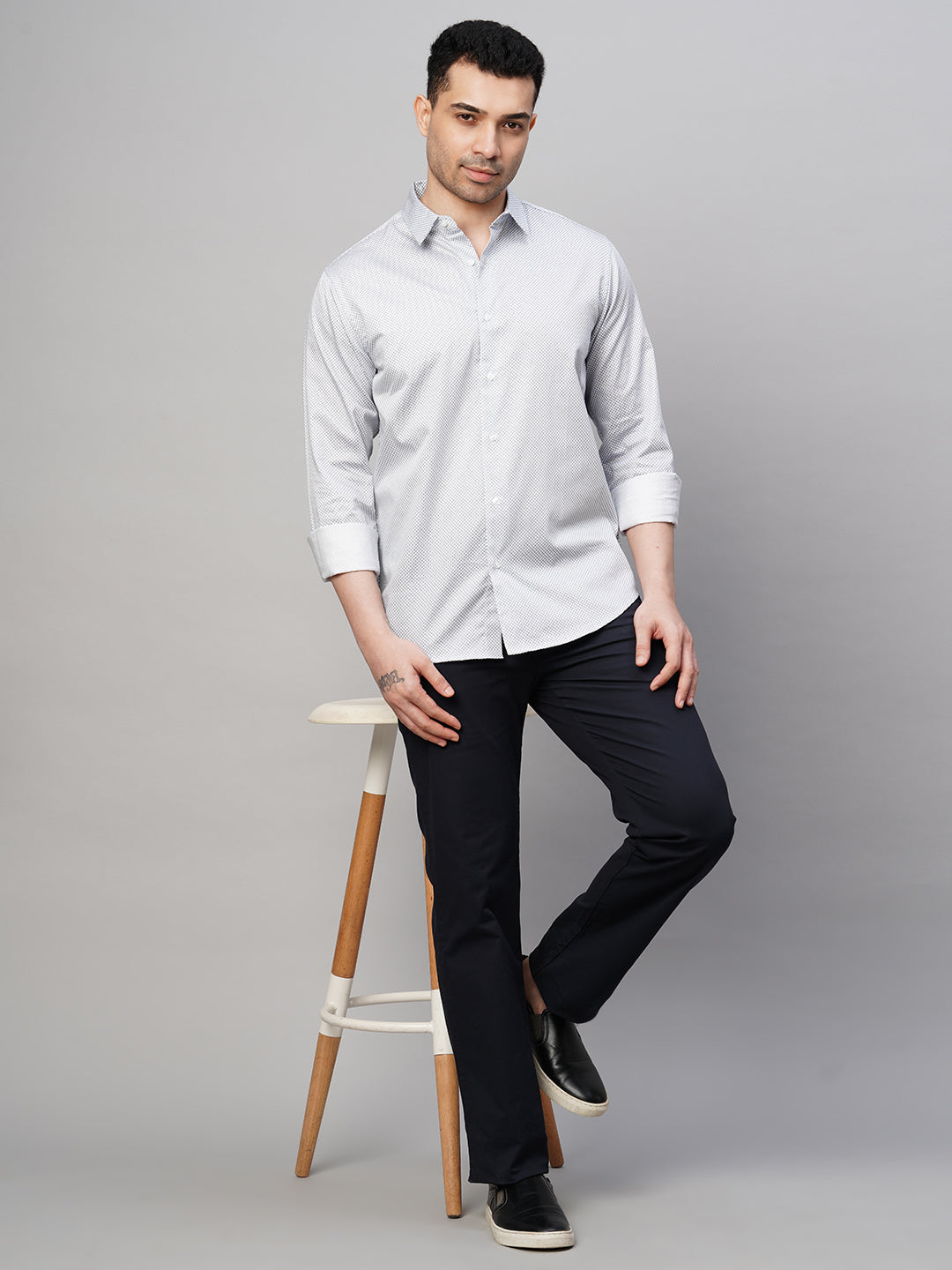 Men's White Cotton Slim Fit Printed Shirt