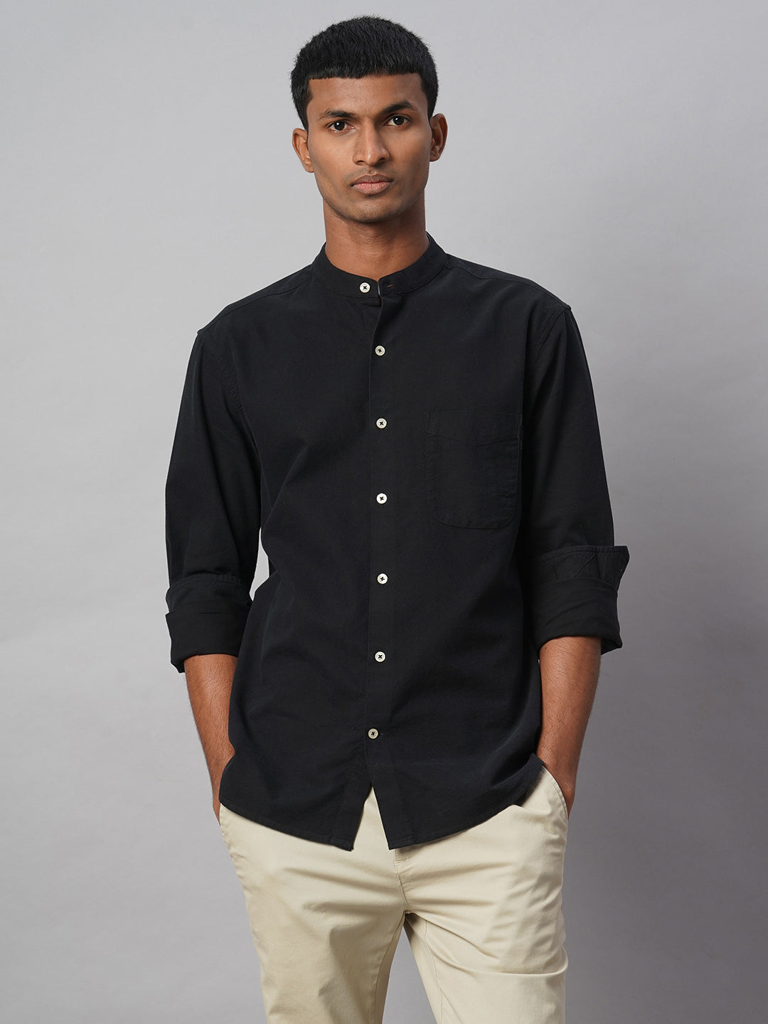 Men's Black 100% Cotton Regular Fit Shirt - Main Image