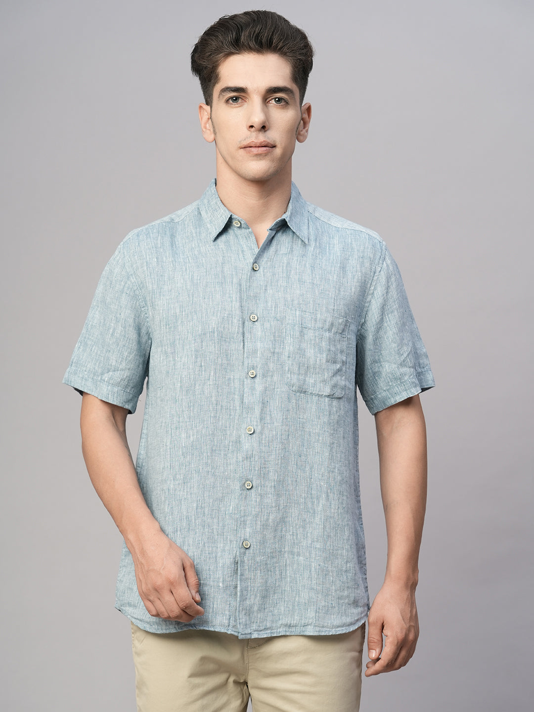 Men's Dk Blue 100% Linen Regular Fit Shirt