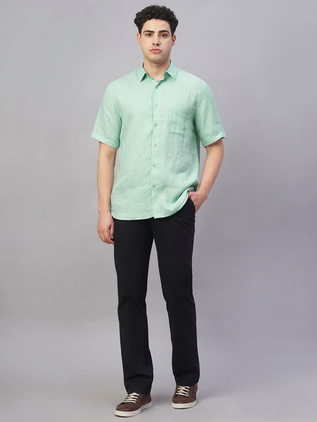 Men's Mint 100% Linen Regular Fit Shirt