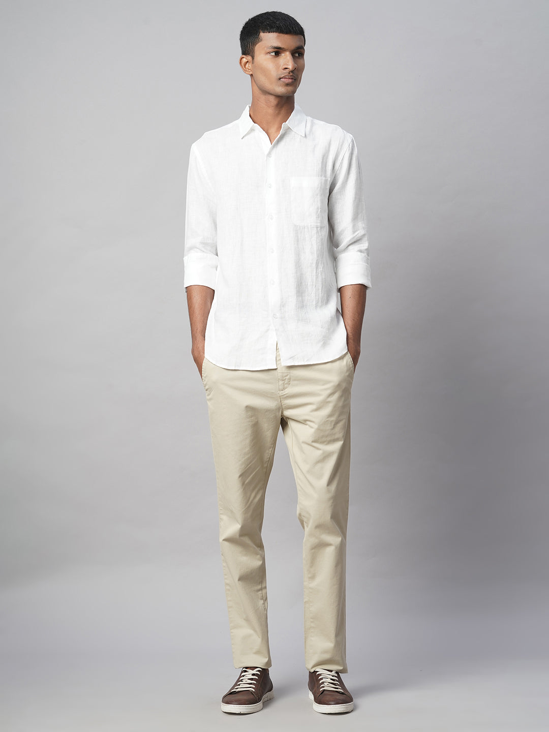 Men's White 100% Linen Regular Fit Shirt